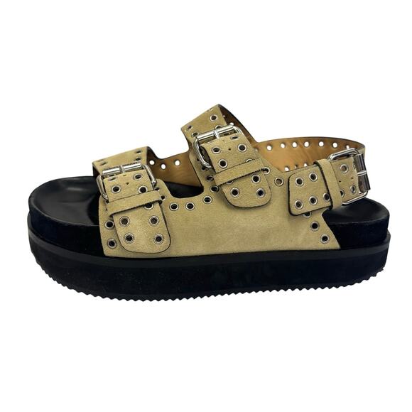 Isabel Marant Velvet Eyelets Ophie Ecru Calf Leather Sandal Tortora Size 37 READ - Picture 1 of 11